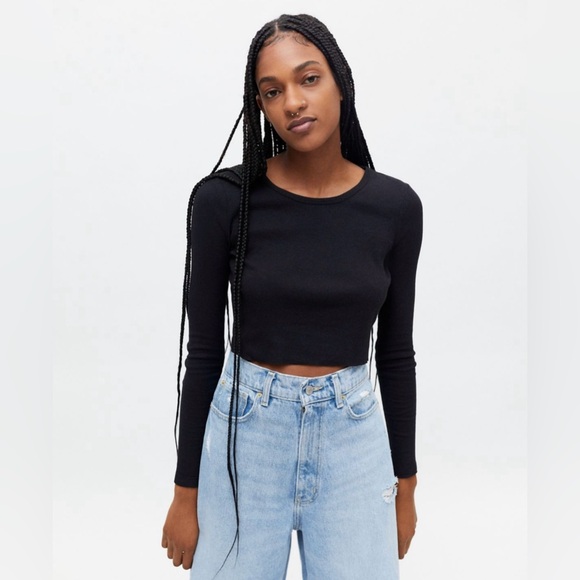 BDG Black Girlfriend Long Sleeve Crop Top - Picture 1 of 4